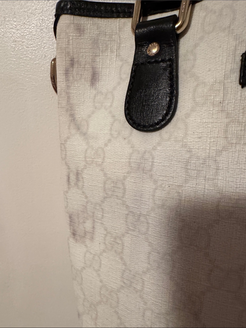 Gucci White Canvas Tote with Black Leather Trim comes with COA as pictured. - Picture 3 of 11